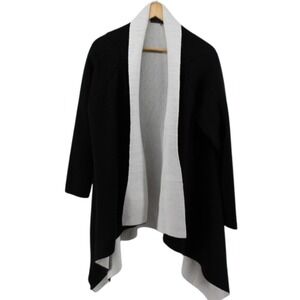 Harvey Bernard Black Open Front Cardigan Sweater Contrast Ivory Lining S/M